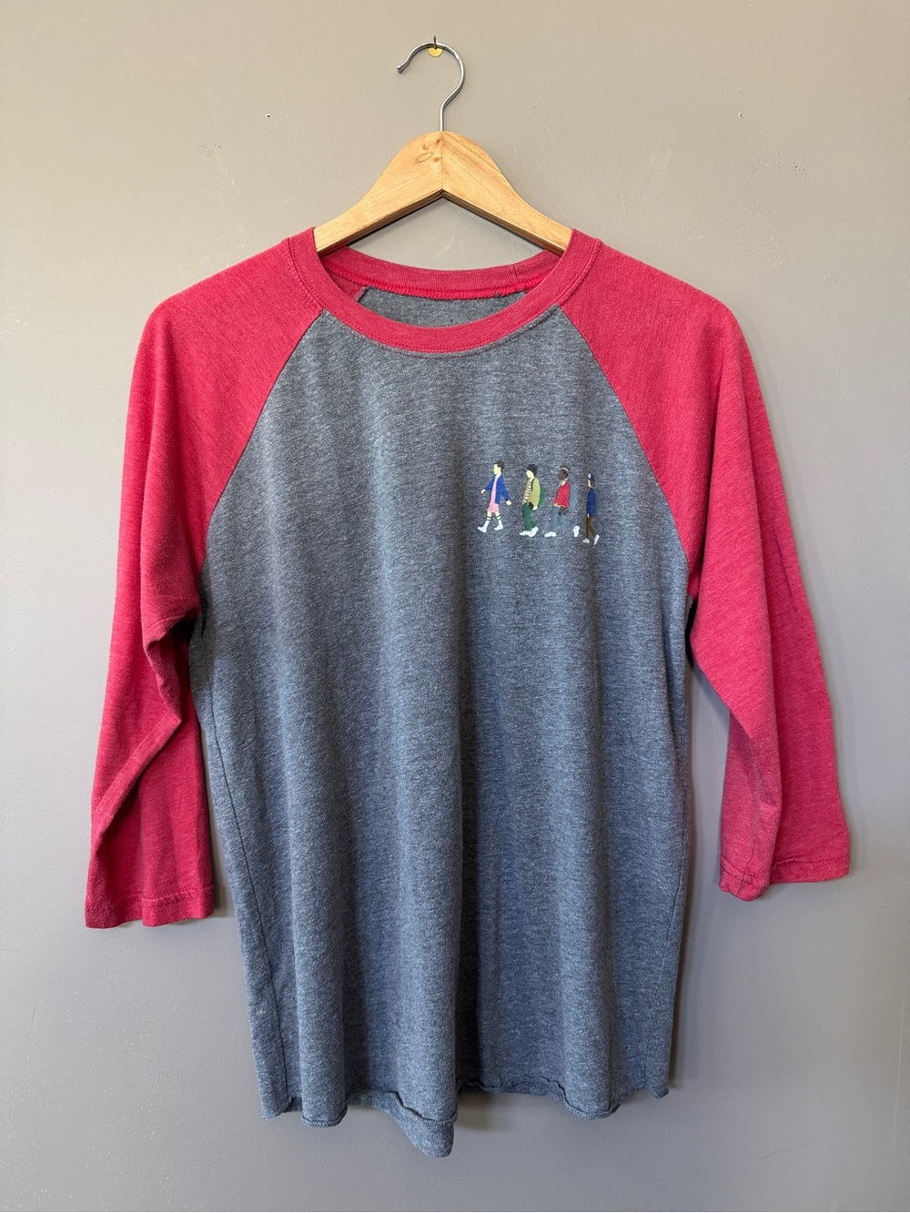 Stranger Things Baseball Tee with Red Sleeves and Gray Body